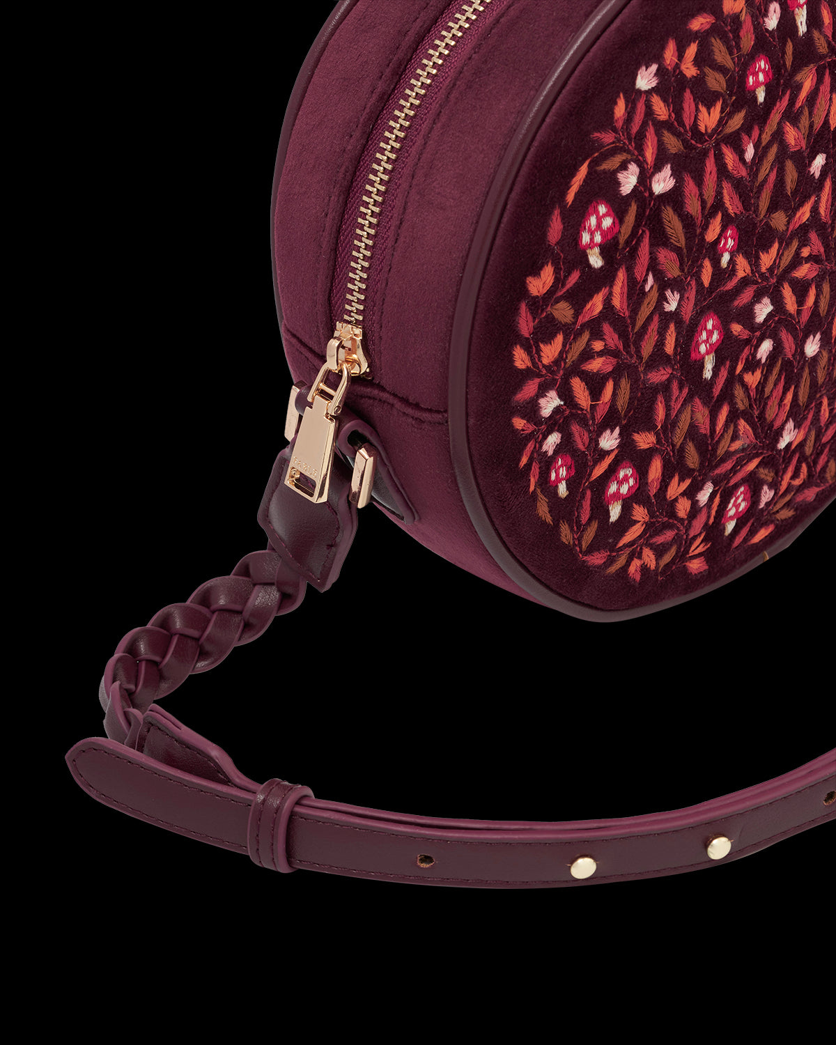 Bolso Redondo Magical Mushroom en Terciopelo Bordado