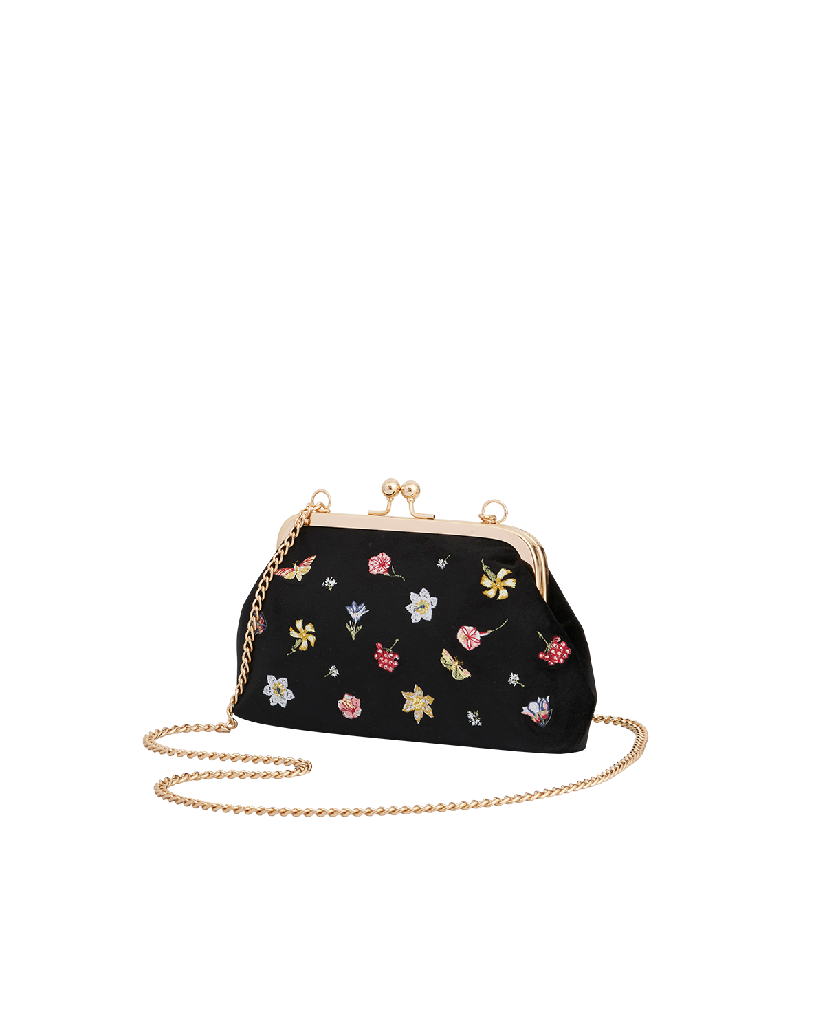 Floral Ditsy Embroidered Black Velvet Clutch Bag