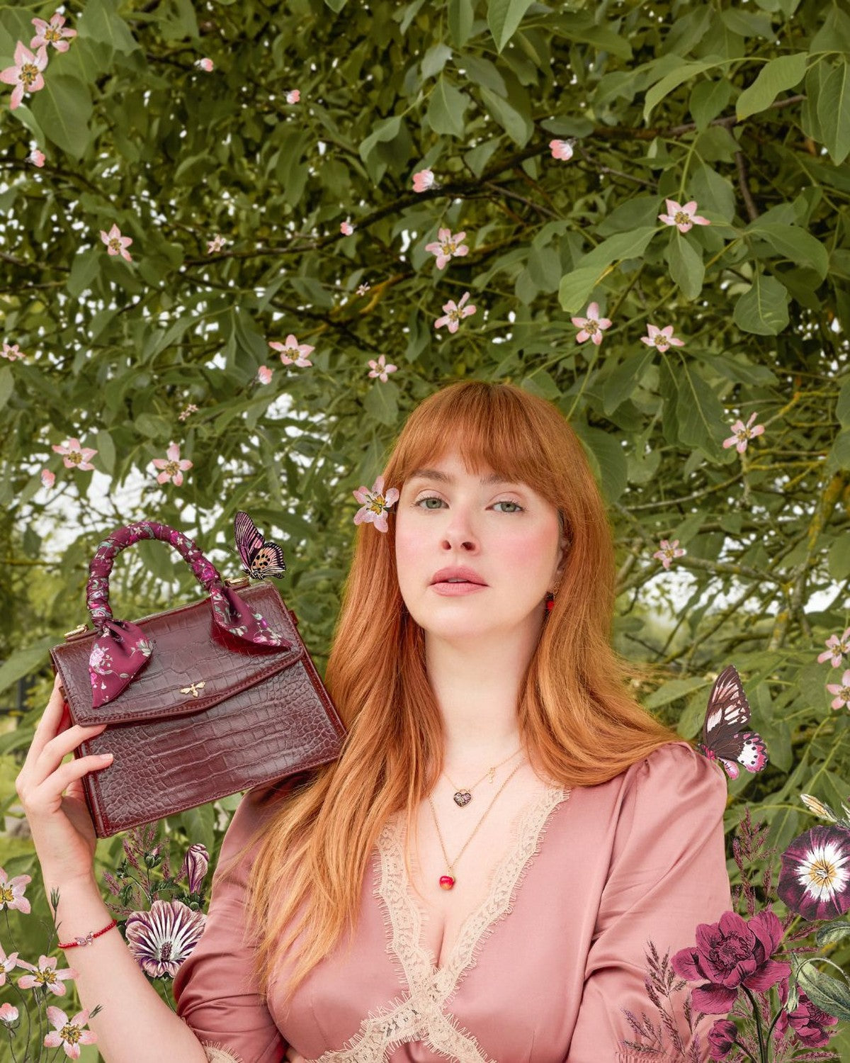 Eliza Small Top Handle Bag in Burgundy Croc