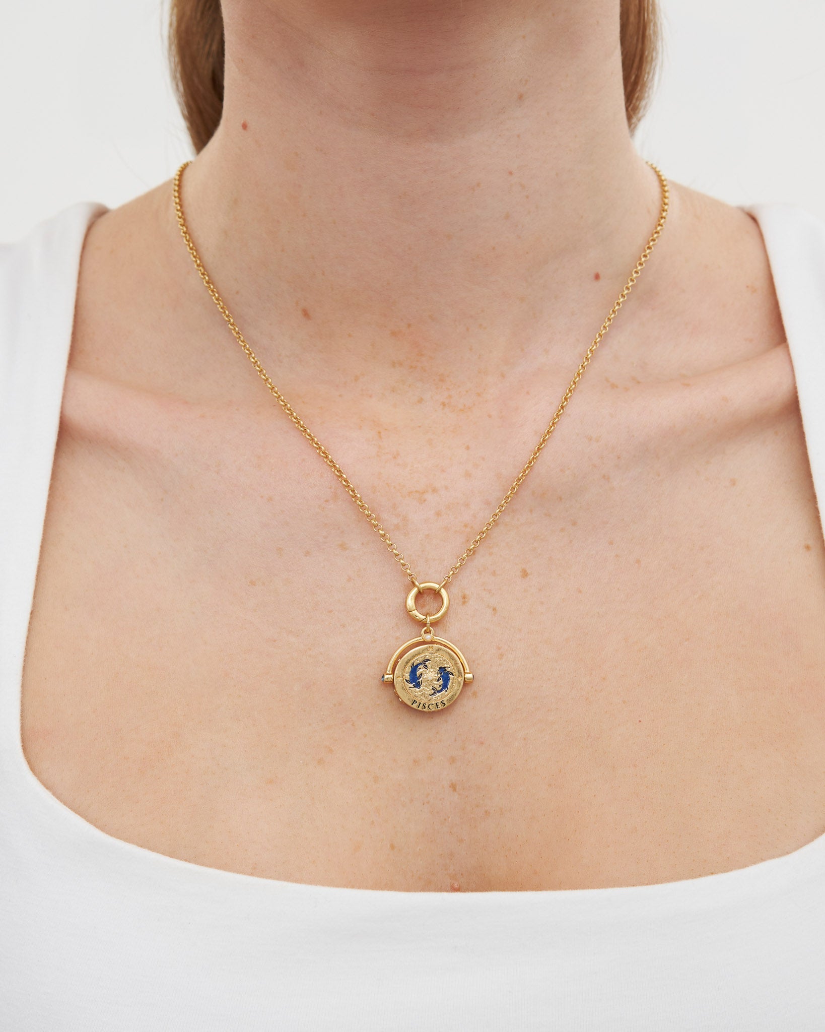 Pisces Zodiac Spinner Necklace in Gold