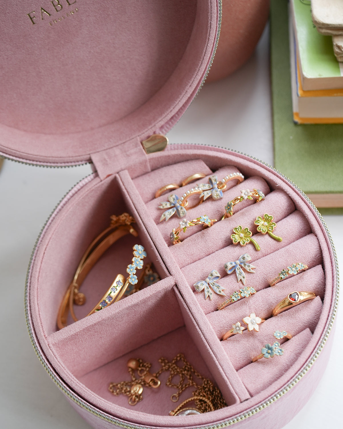 Pink Ladybird Velvet Embroidered Circle Jewellery Box