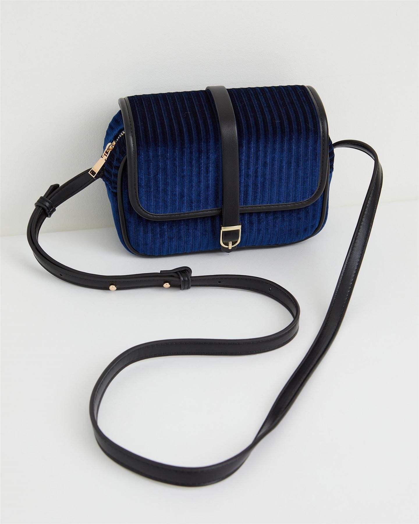 Velvet Camera Bag in Sapphire Blue Vegan Leather Piping Fable
