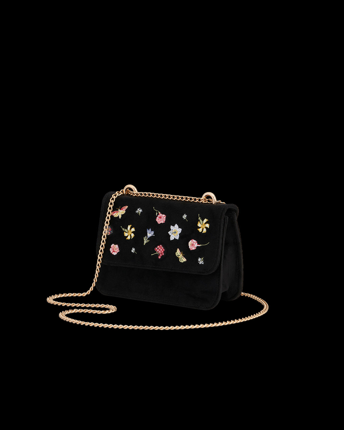Borsa Floreale Ricamata Velluto Nero