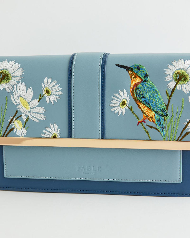 Embroidered Kingfisher Blue Cross Body Bag