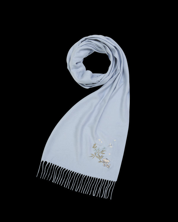 Magical Mushroom Embroidered Cosy Blue Scarf