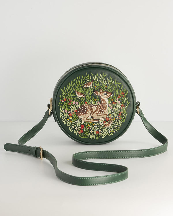 Fawn Embroidered Round Saddle Bag - Green by Fable England