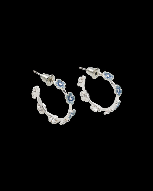 Forget Me Not Silver Stud Hoop Earrings