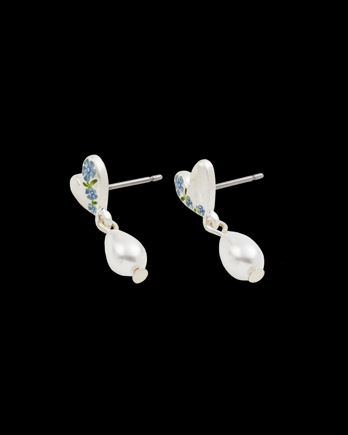 Forget Me Not Heart & Pearl Silver Earrings