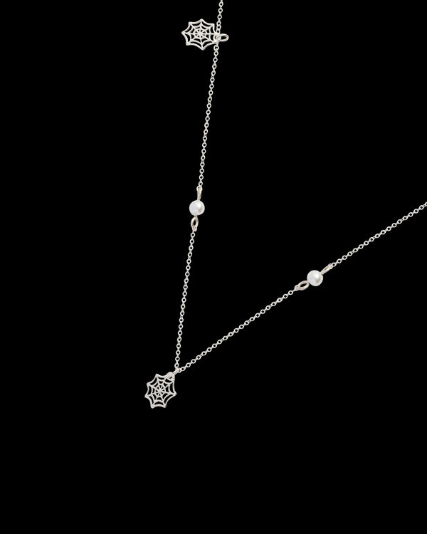 Cobweb & Pearl Silver Necklace