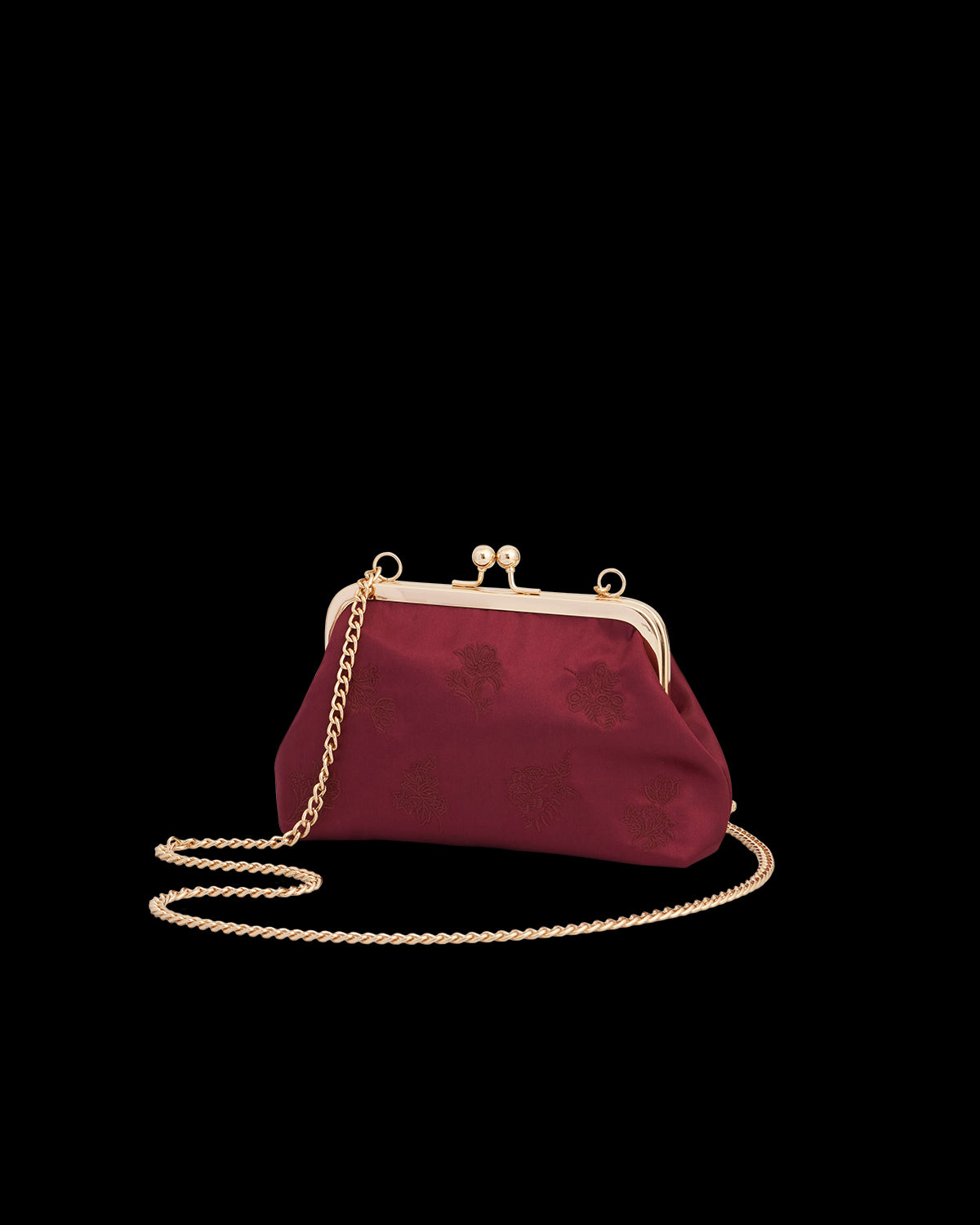 Victoriana Embroidered Burgundy Satin Clutch Bag
