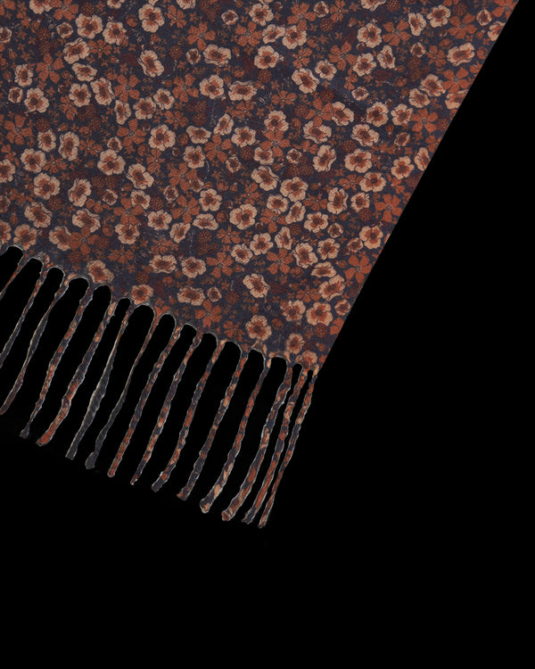 Deco Blooms Ditsy Black Scarf with Tassels