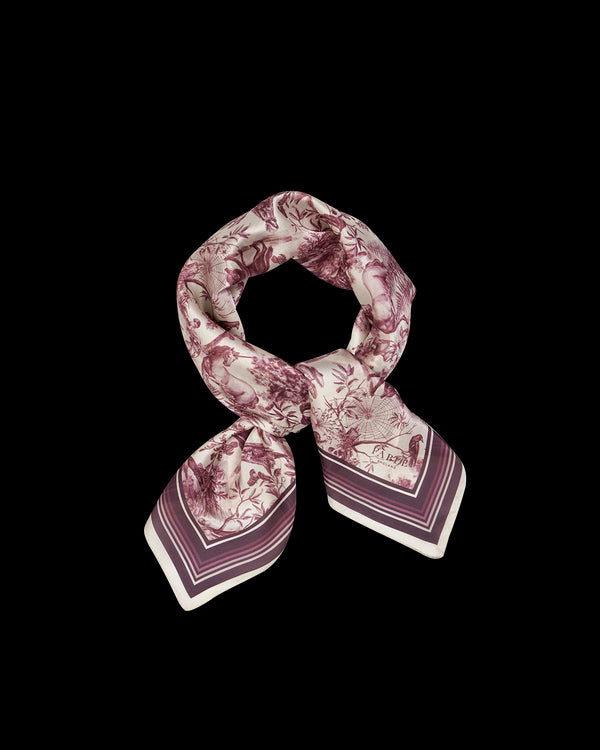 Wolf Garden Toile Burgundy Square Scarf