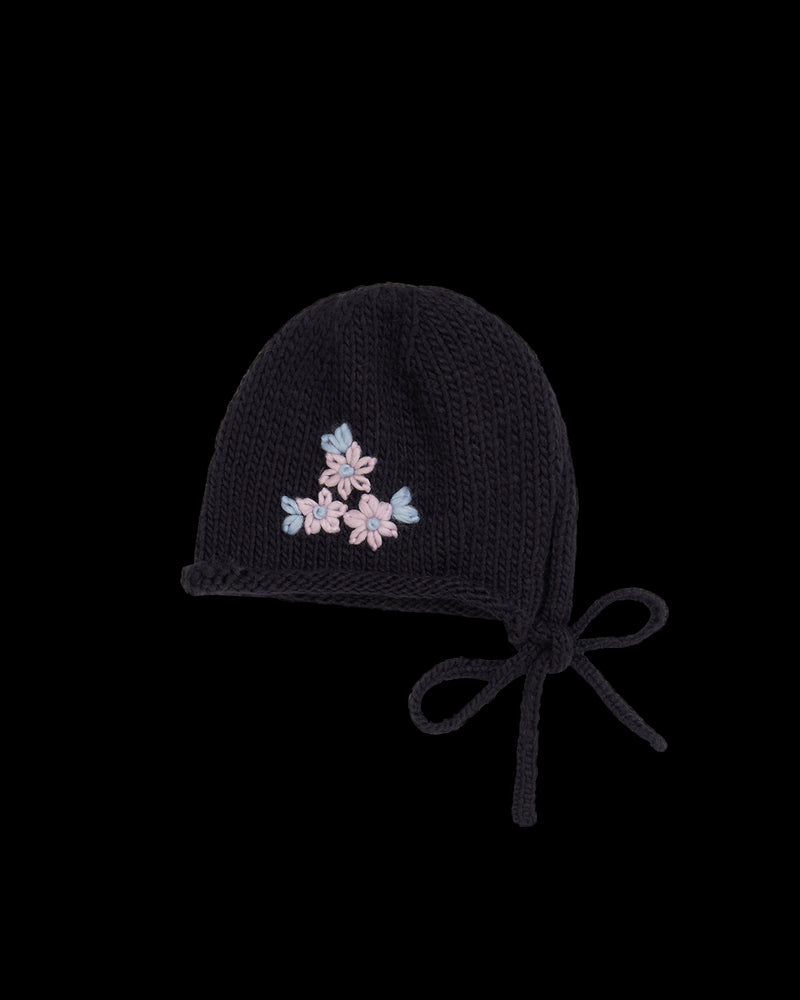 Forget-Me-Not Knitted Navy Bonnet
