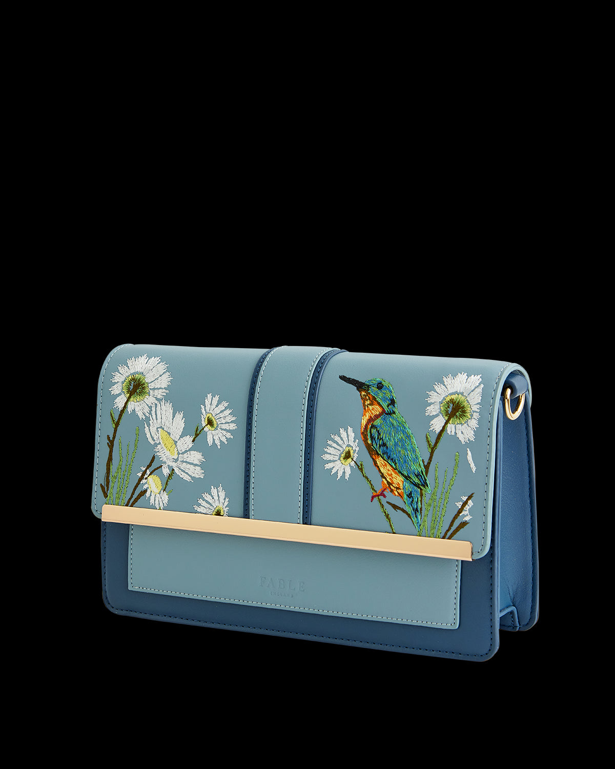 Bolso Bandolera Martín Pescador Bordado Azul