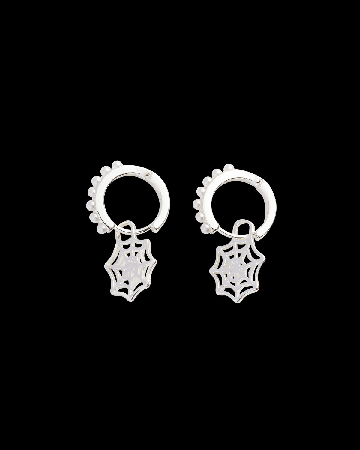 Cobweb Huggie Silver Earrings
