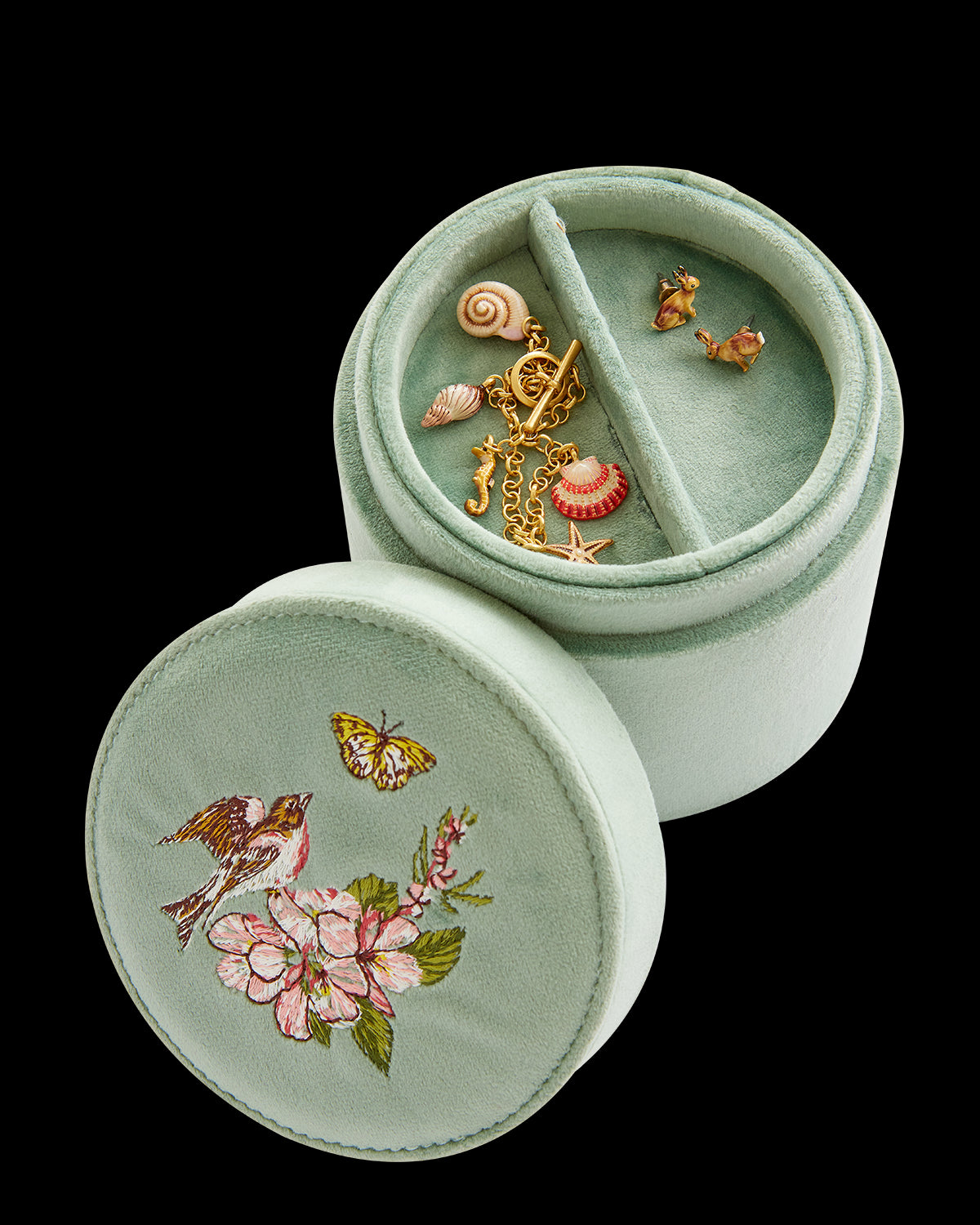 Morning Song Bird Embroidered Round Jewellery Box