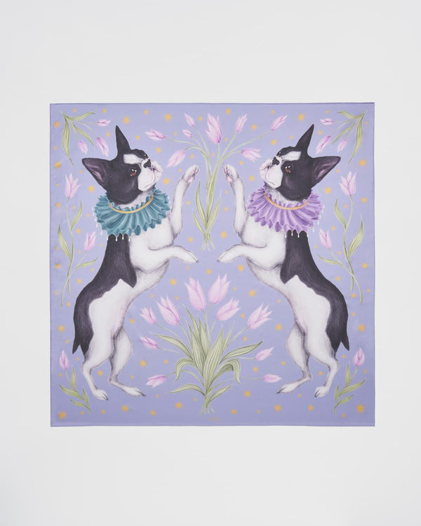 Catherine Rowe Pet Portraits Frenchie Lavender Silk Square Scarf