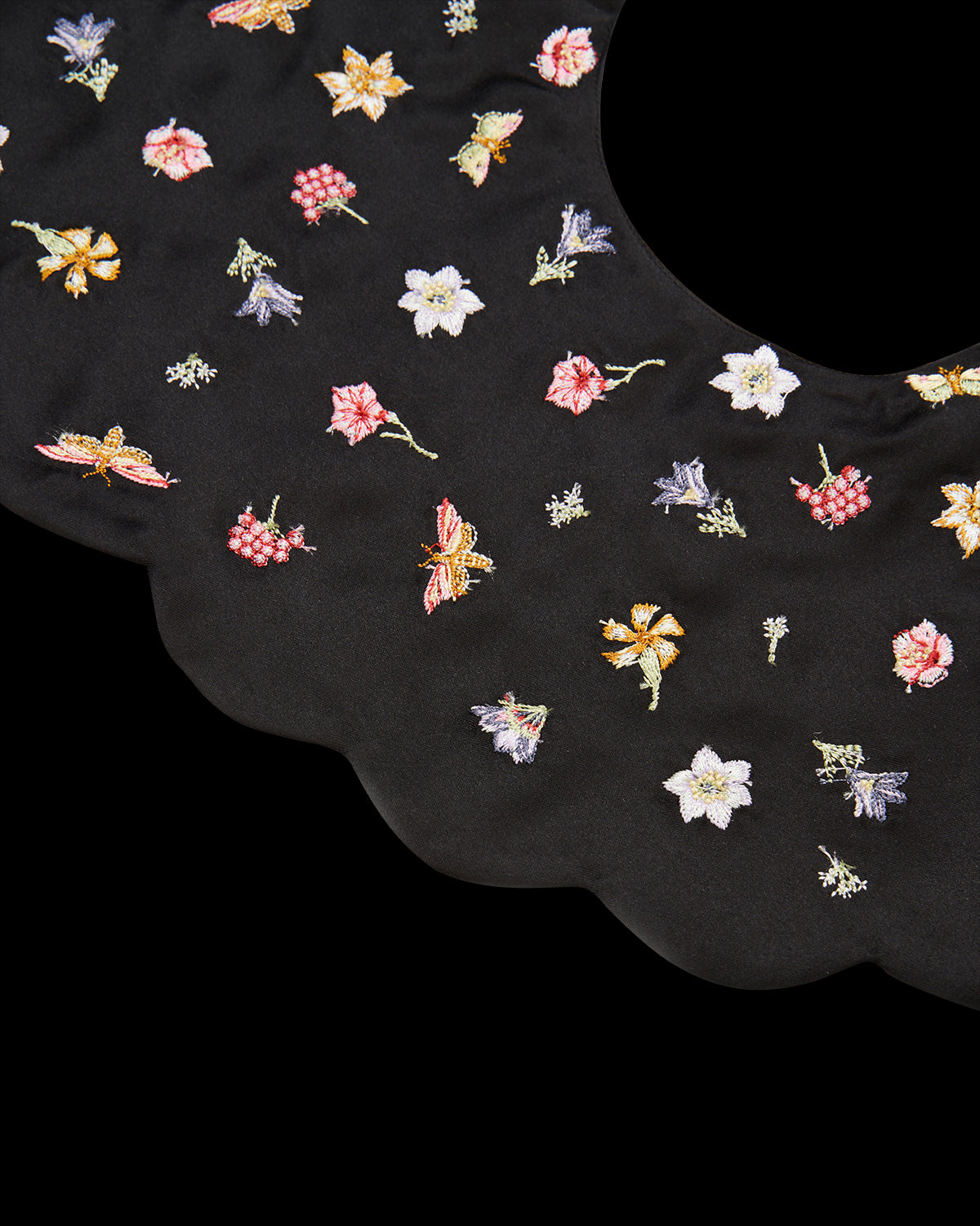 Floral Ditsy Black Satin Embroidered Collar