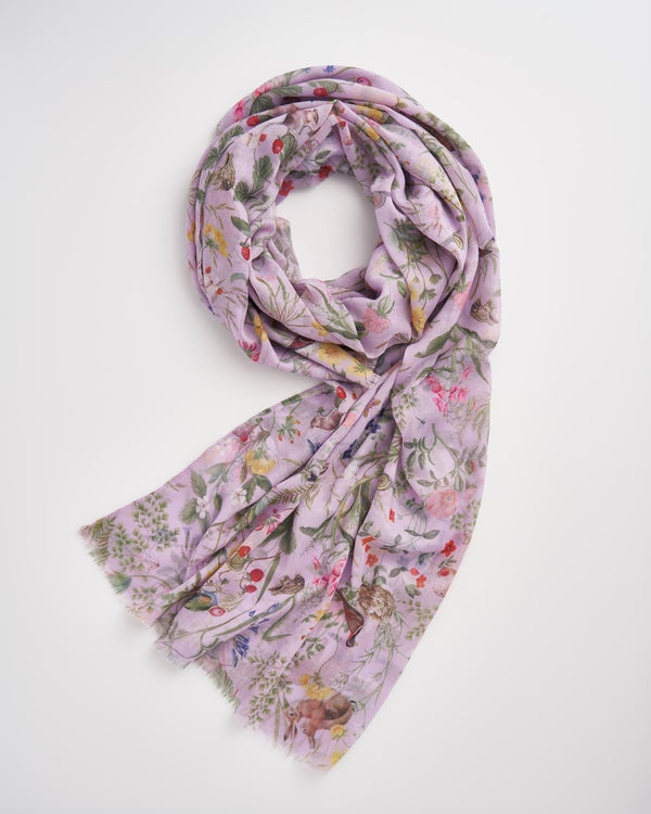 Meadow Creatures Lilac Lightweight Scarf by Fable England
