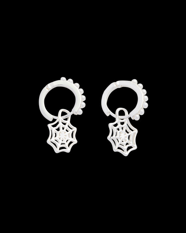 Cobweb Huggie Silver Earrings