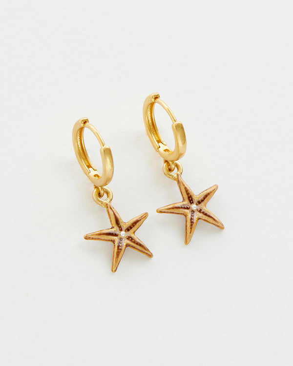 Starfish Worn Gold Huggie Hoops