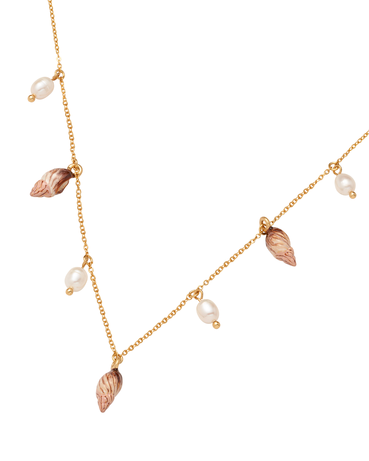 Spiralmuscheln- und Perlen-Anhänger Halskette in Gold