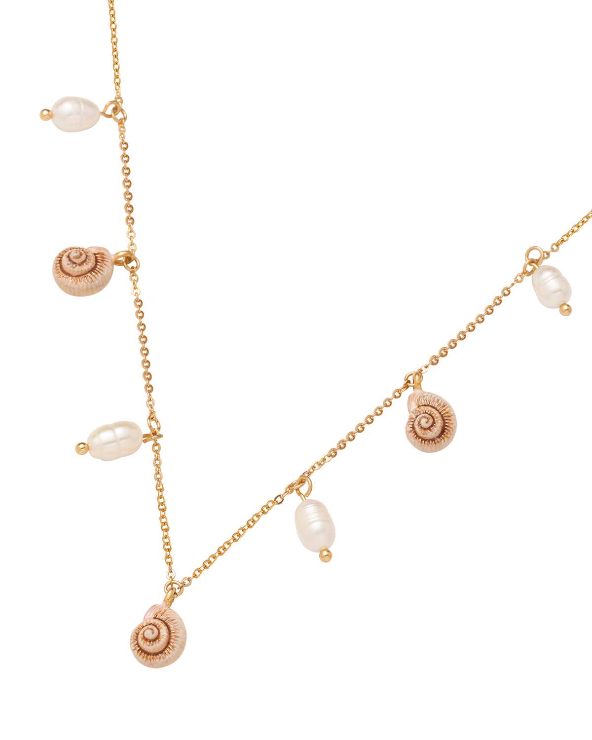 Collar Caracoles de Mar & Perlas - Oro