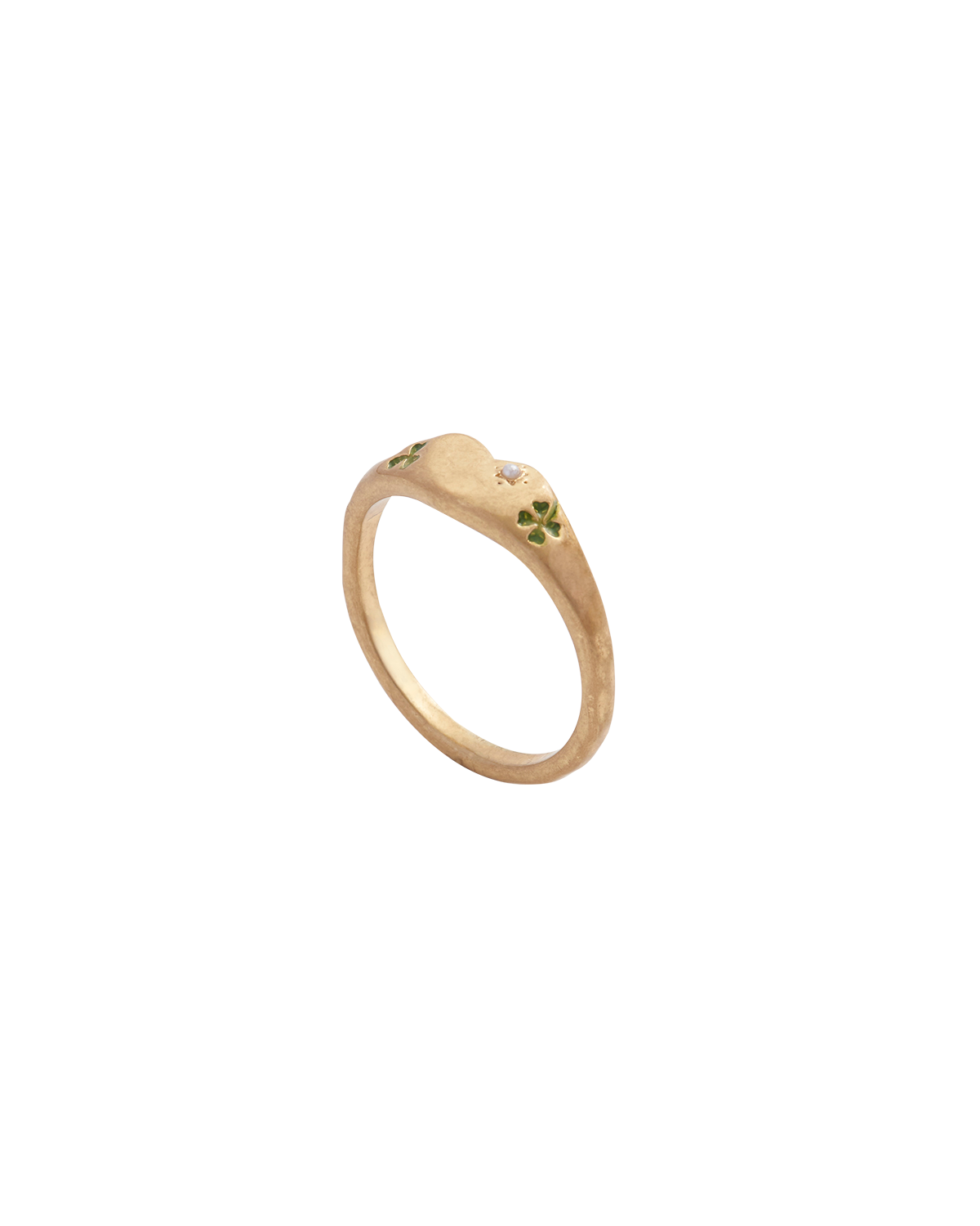 Four Leaf Clover & Pearl Signet Ring