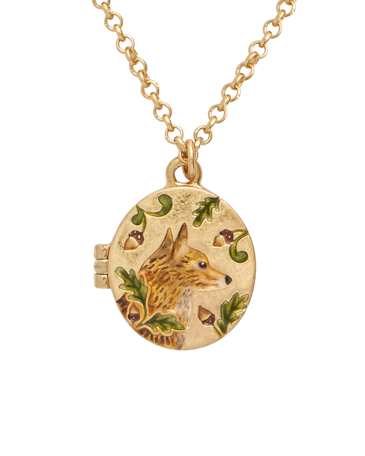 Fox & Acorn Oval Chain Locket Necklace