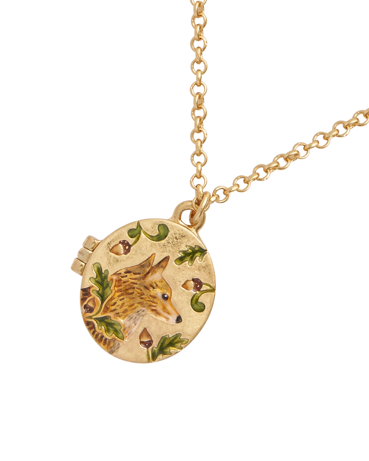 Fox & Acorn Oval Chain Locket Necklace