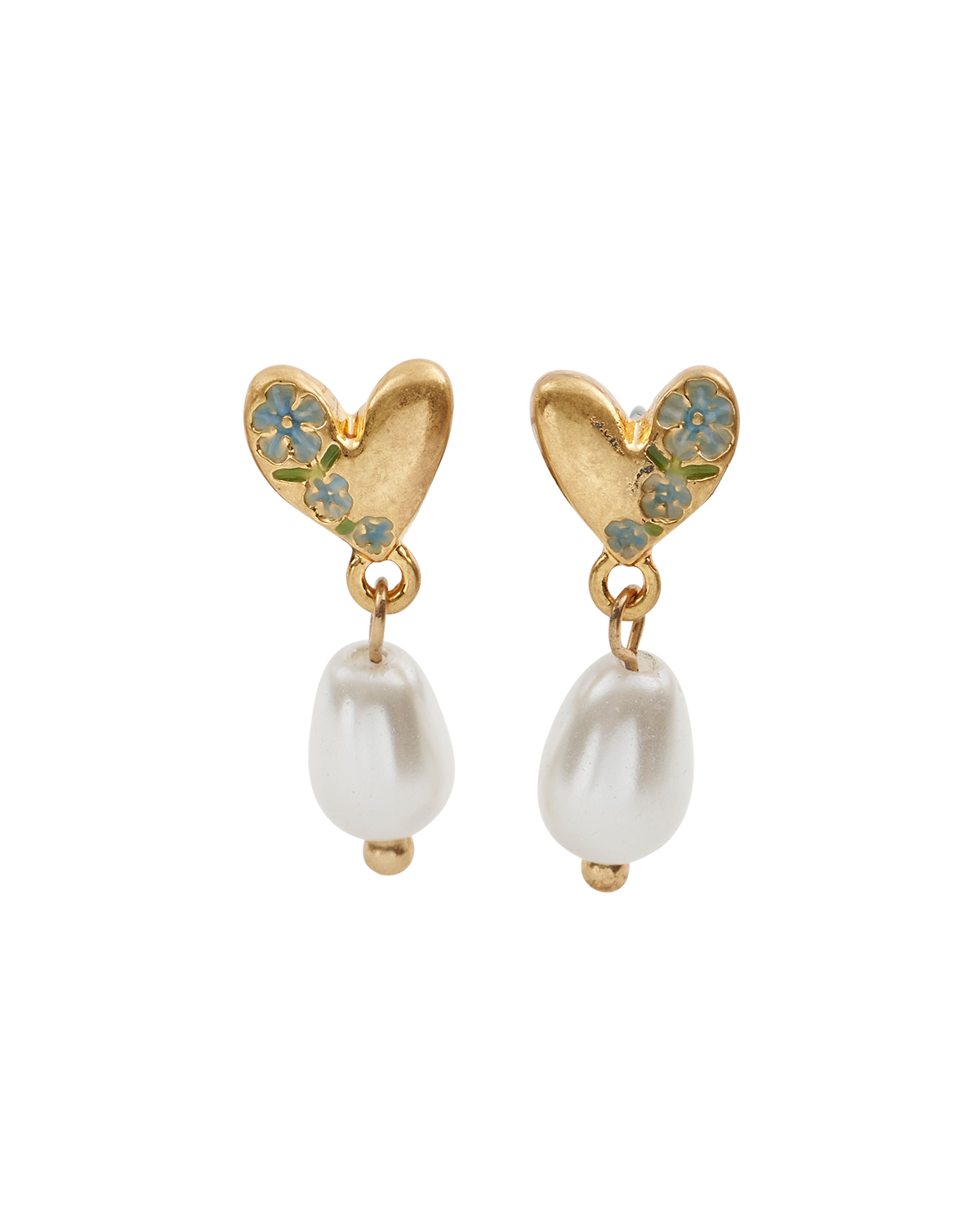 Forget Me Not Heart & Pearl Earrings