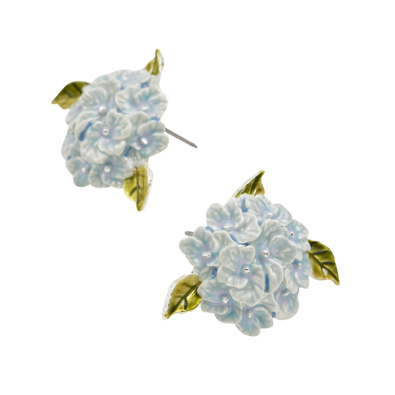 Hydrangea Necklace Silver & Hydrangea Earrings Silver Set