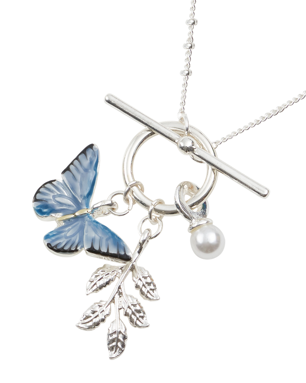 Blue Butterfly Silver Necklace