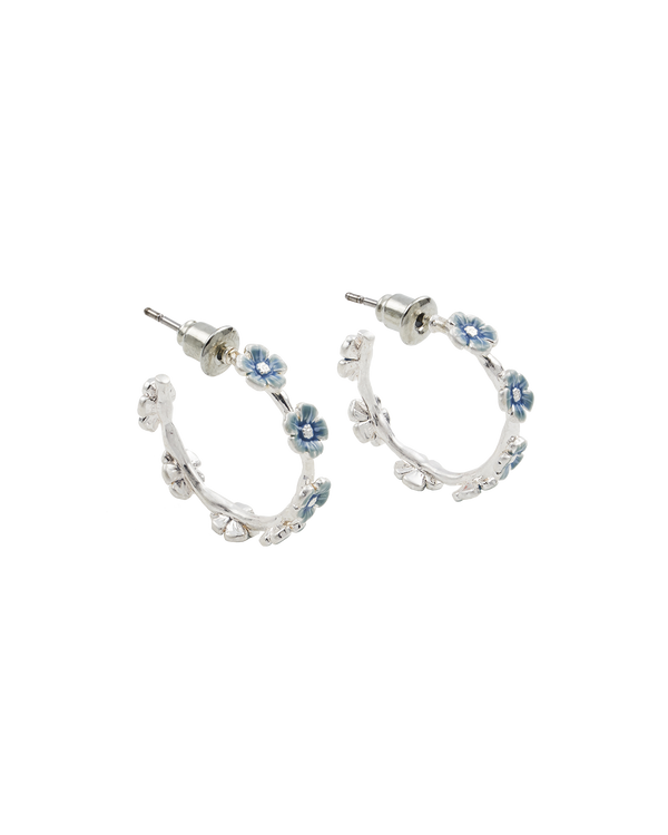 Forget Me Not Silver Stud Hoop Earrings
