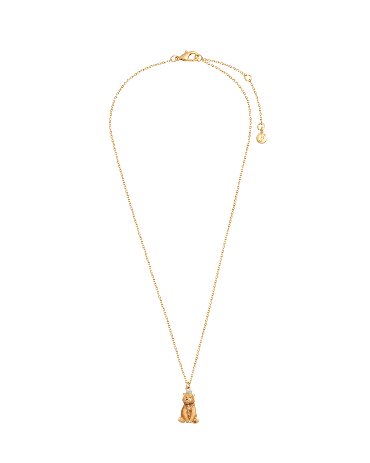 Gold necklace with a pendant on a white background