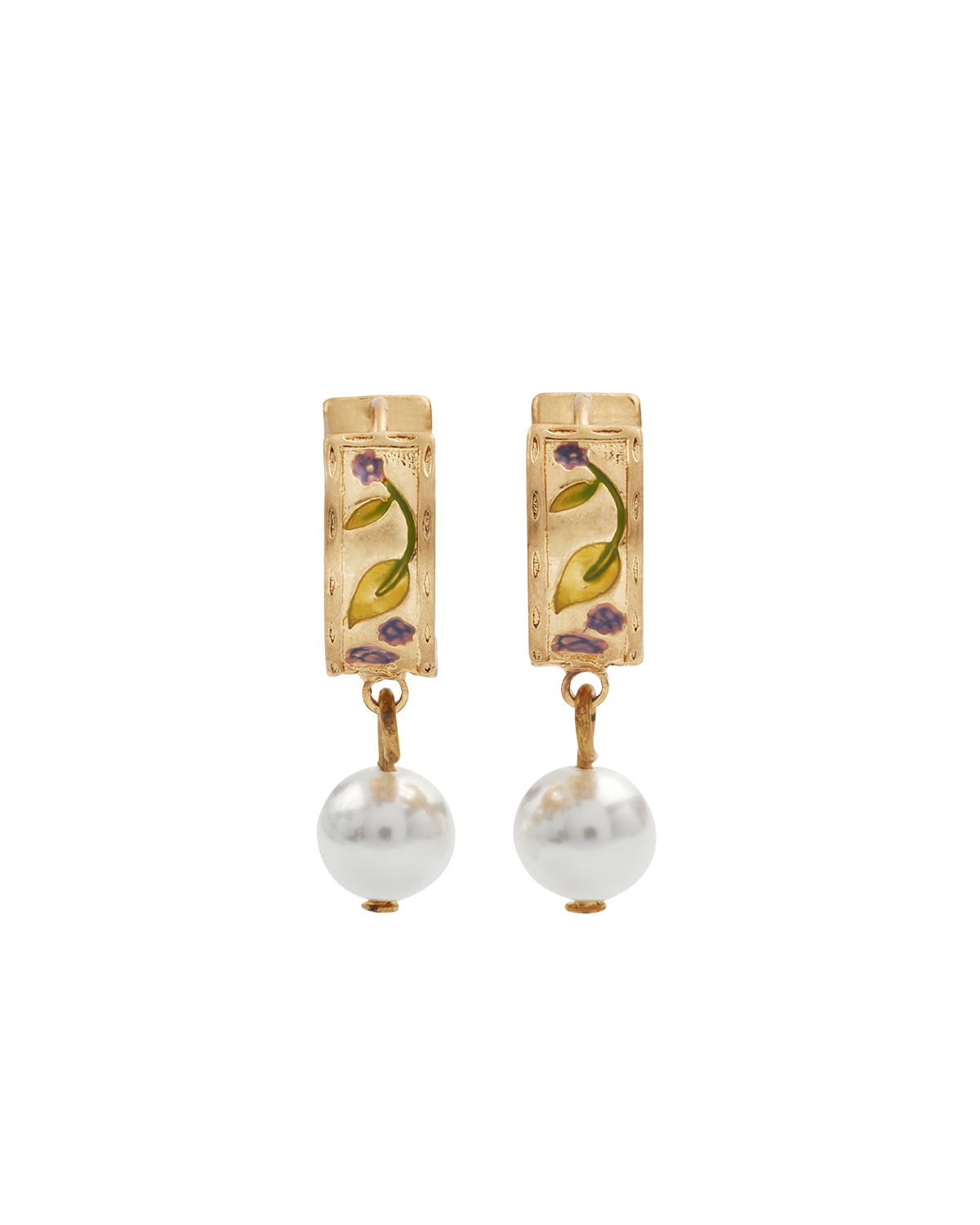 Gold Blackberry Bramble Pearl Drop Huggie Earrings