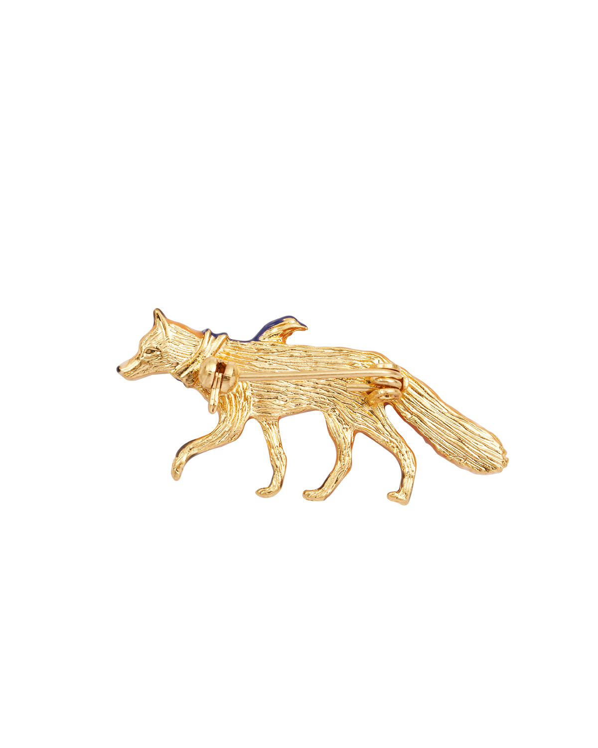 Gold fox brooch on a white background