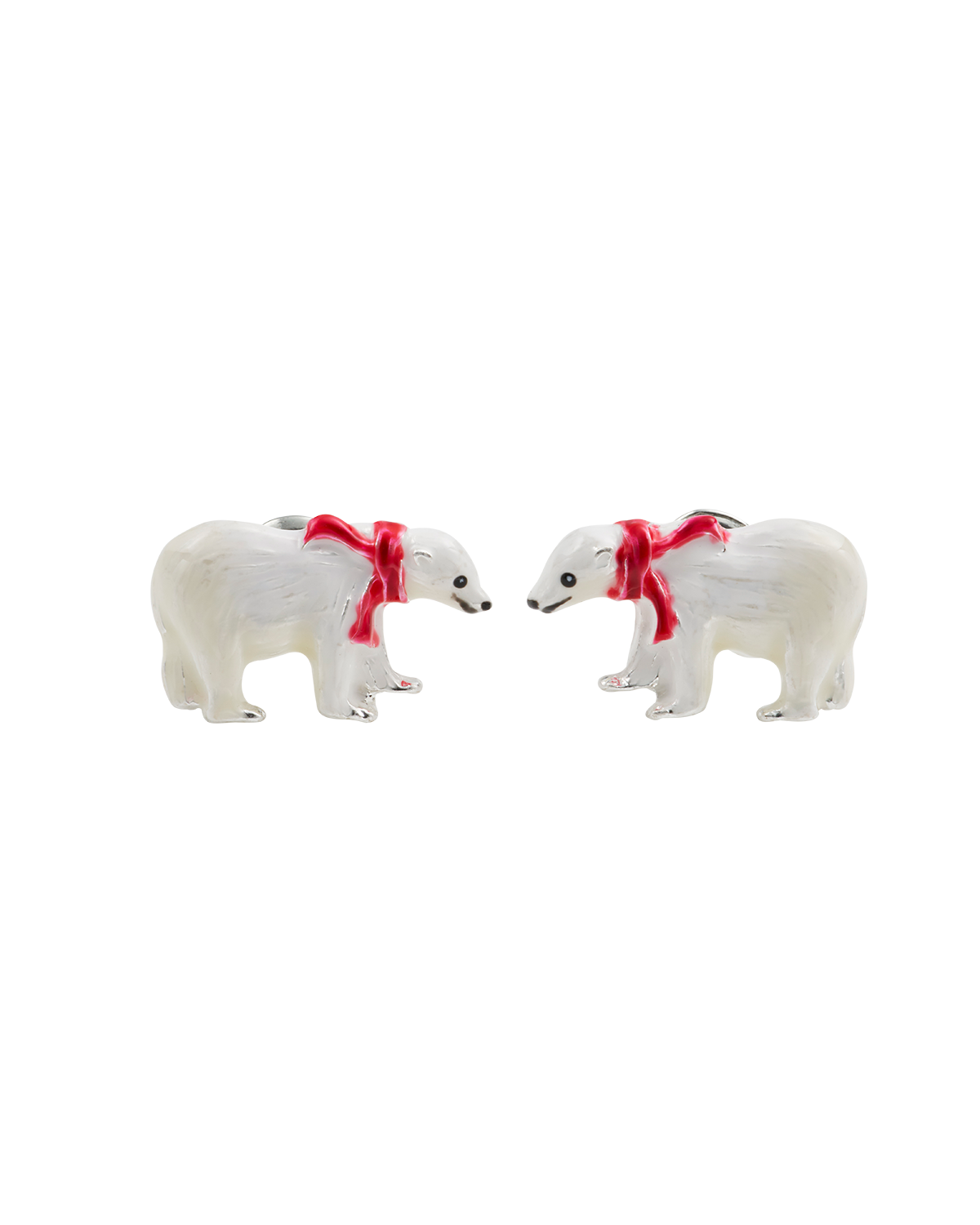 Two polar bears with red scarves on a white background
