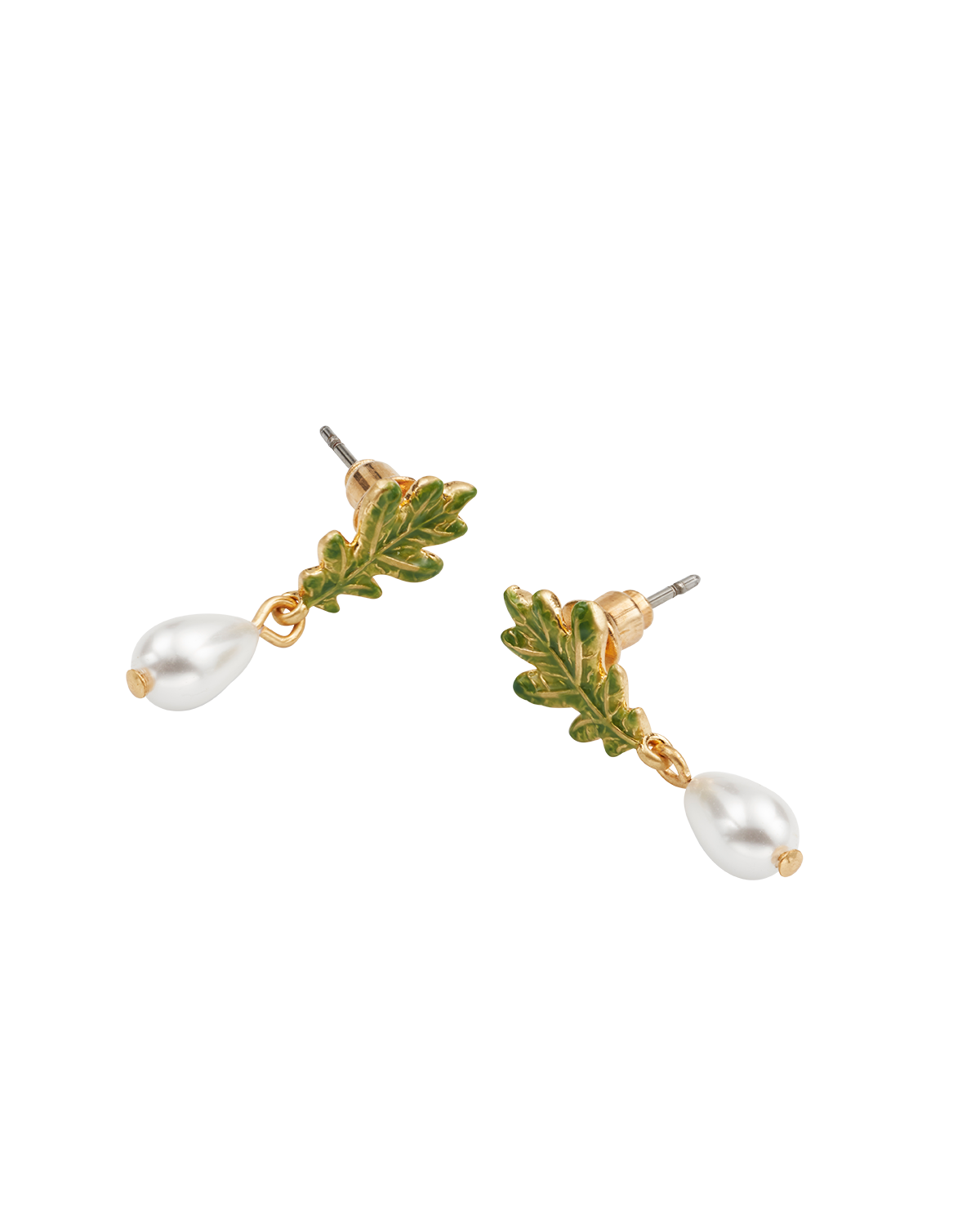 Gold Oak Leaf Pearl Drop Earrings