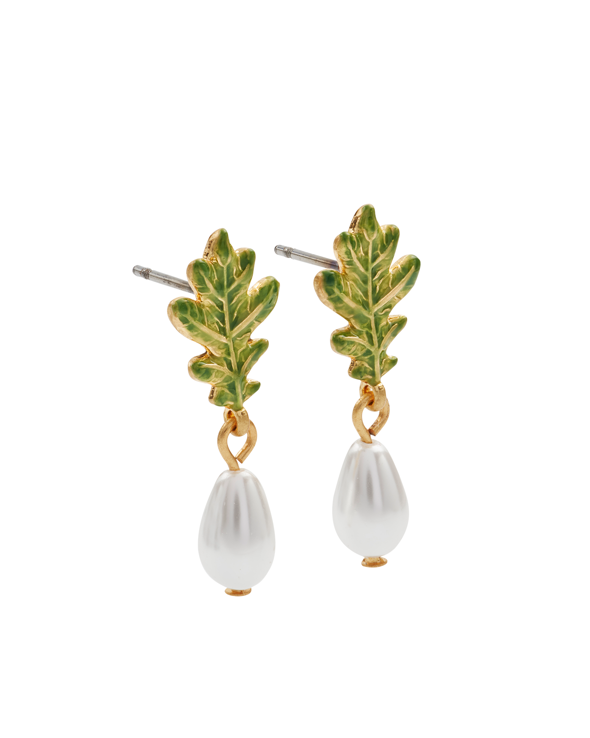 Gold Oak Leaf Pearl Drop Earrings