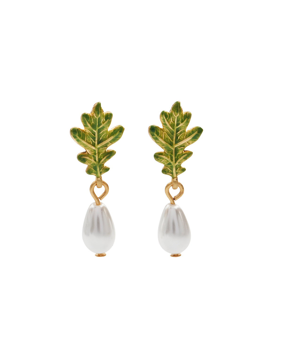 Gold Oak Leaf Pearl Drop Earrings