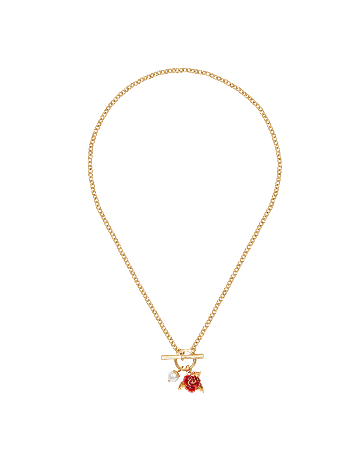 Gold English Rose Pearl Toggle Necklace