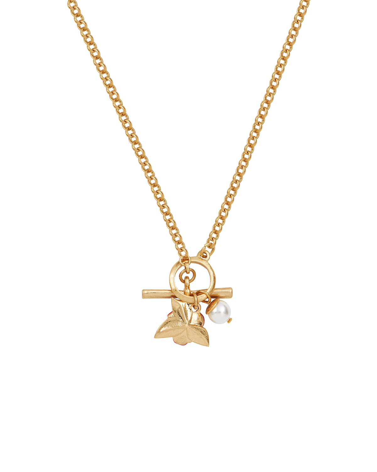 Gold English Rose Pearl Toggle Necklace