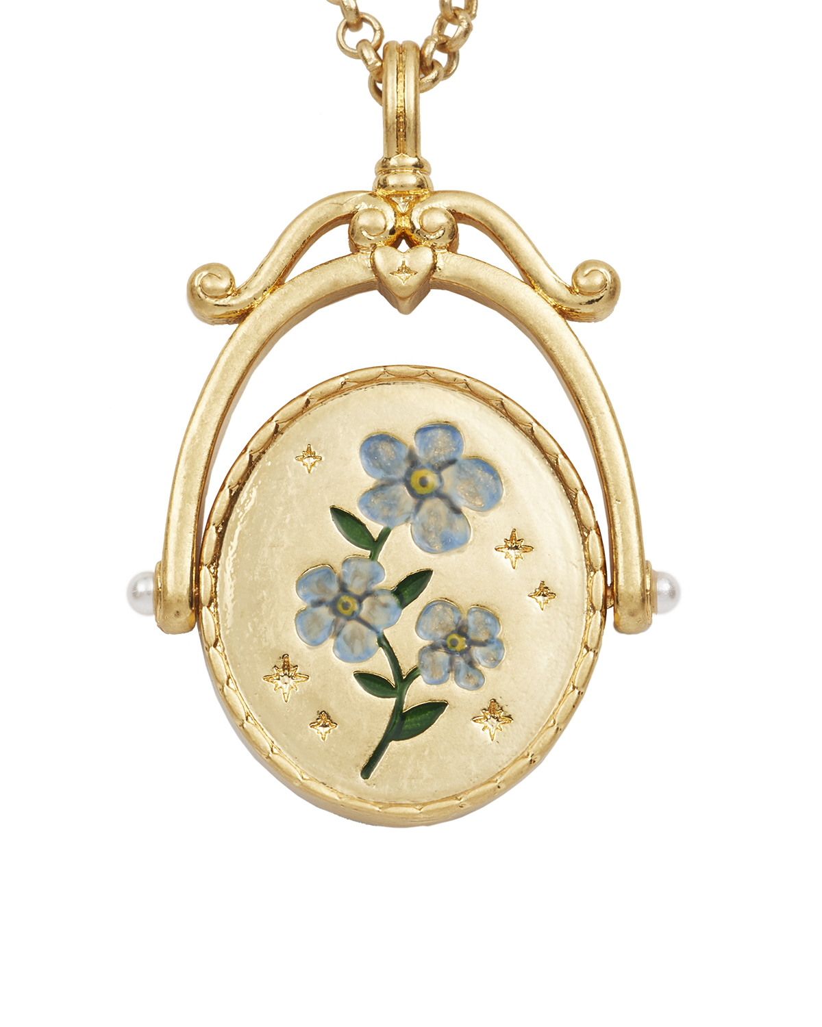 F Initial Forget-Me-Not Gold Spinner Necklace
