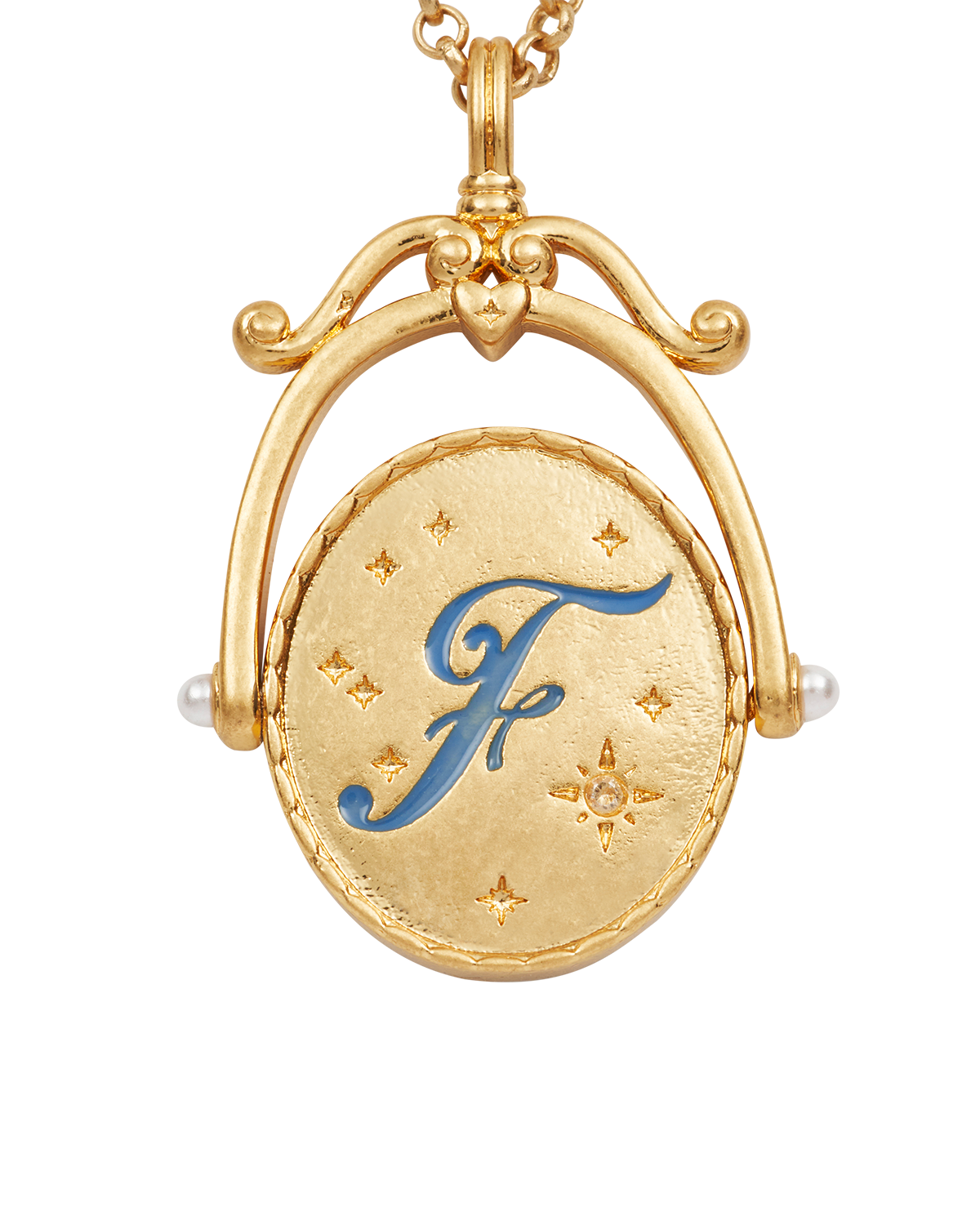 F Initial Forget Me Not Spinner Necklace