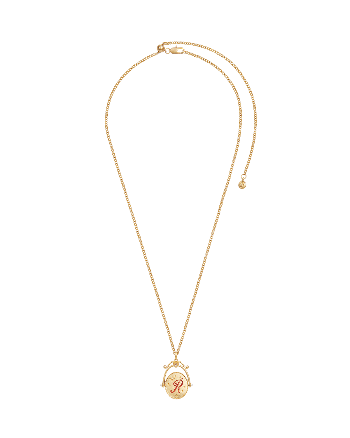 R Initial Rose Gold Spinner Necklace