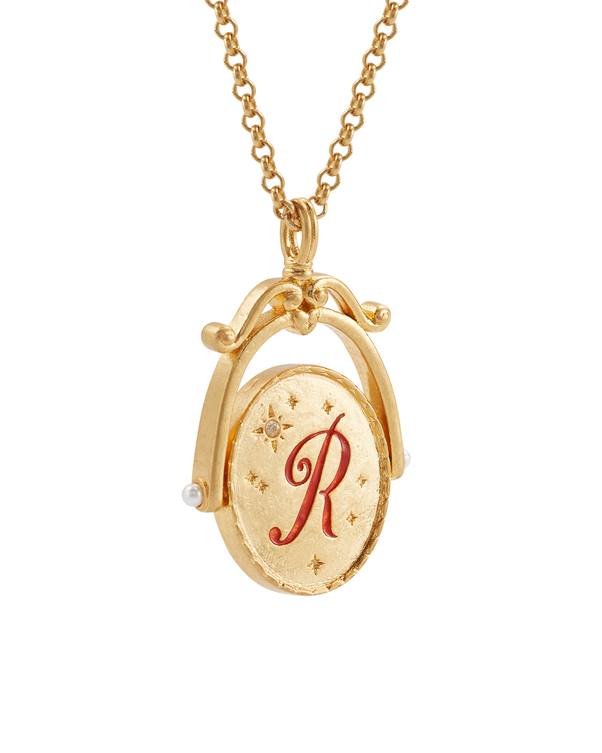 R Initial Rose Gold Spinner Necklace