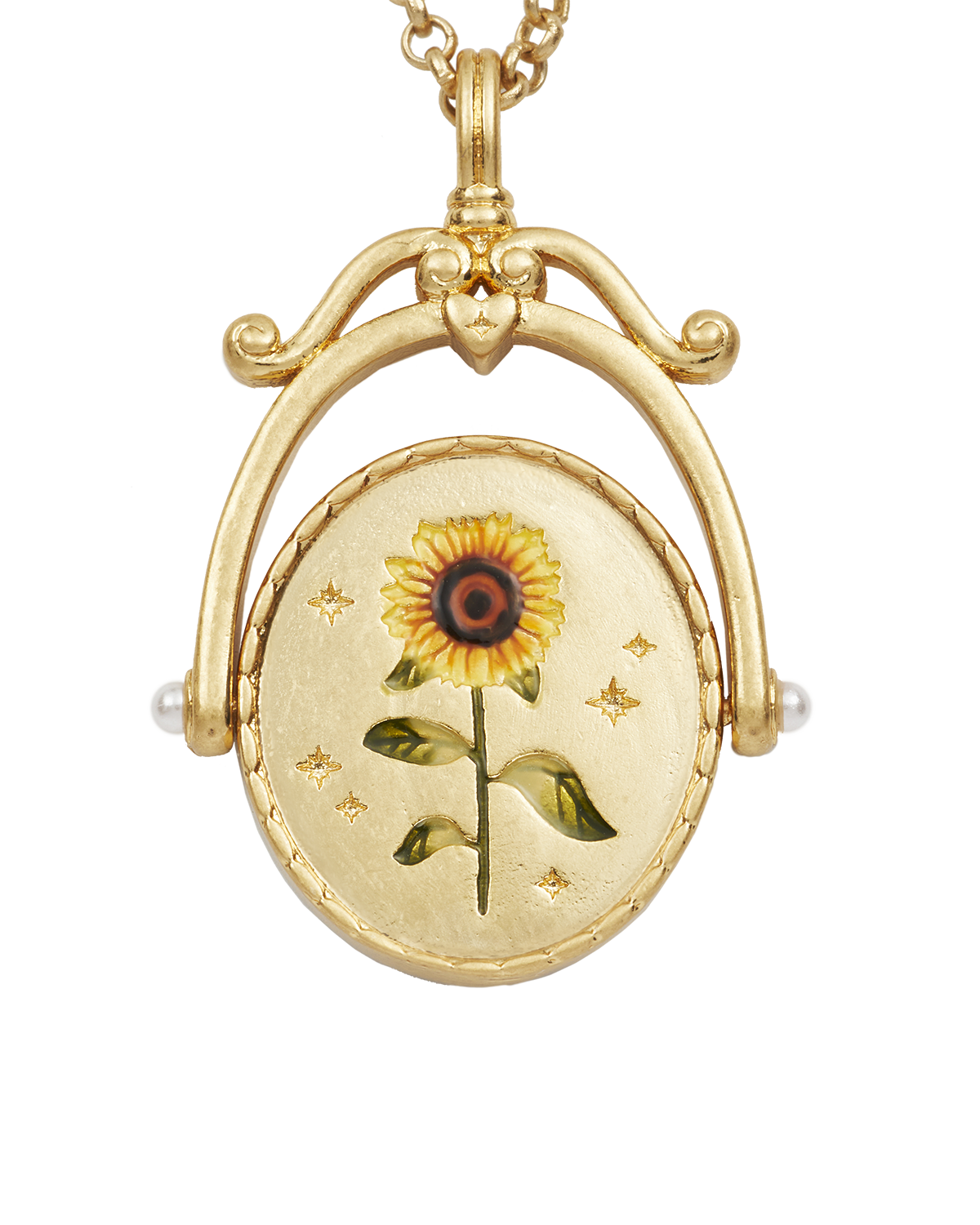 S Initial Sunflower Gold Spinner Necklace