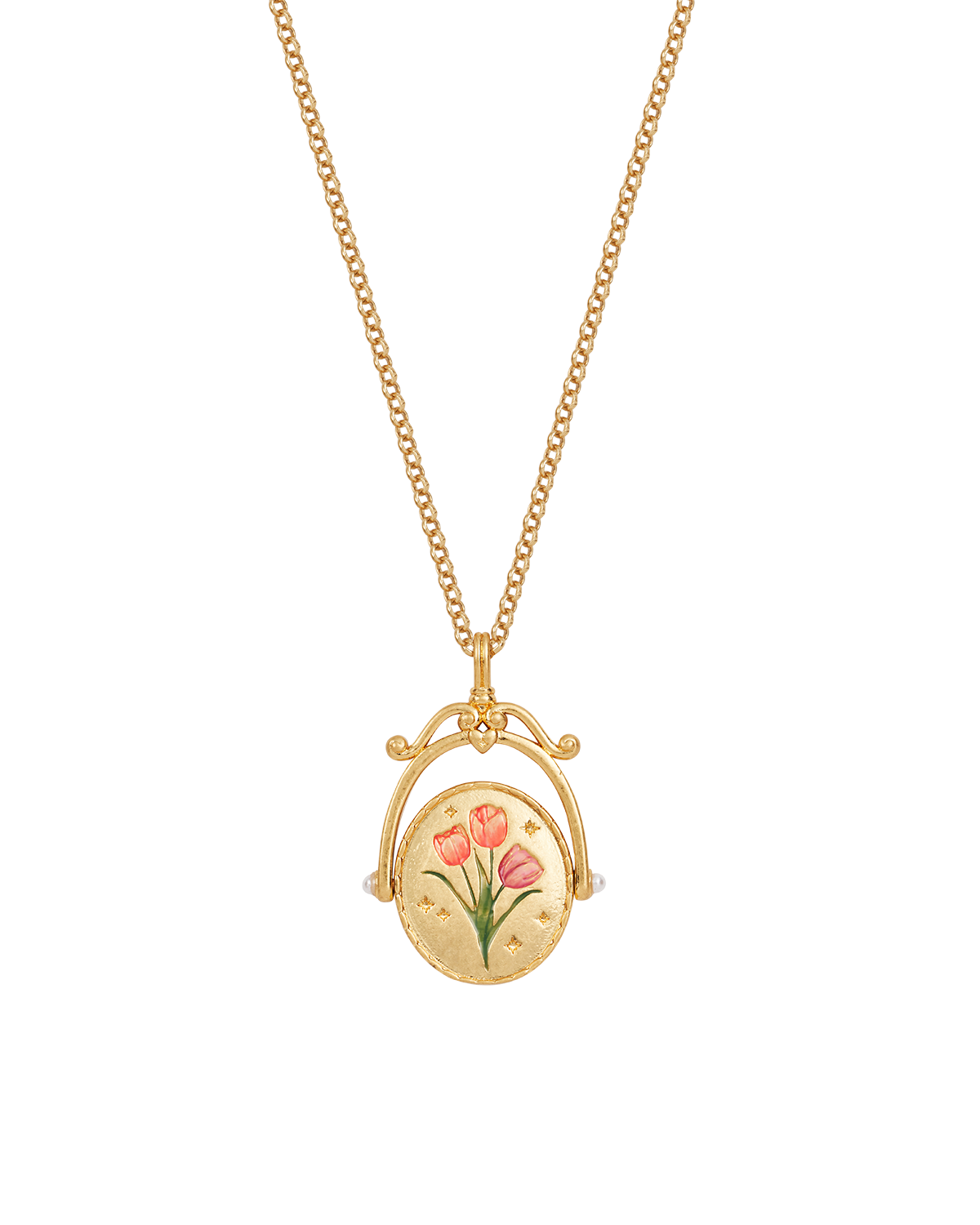 T Initial Tulip Gold Spinner Necklace