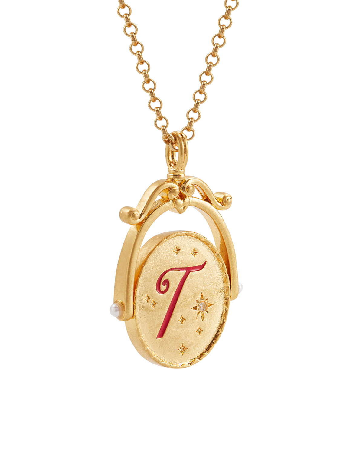 T Initial Tulip Gold Spinner Necklace